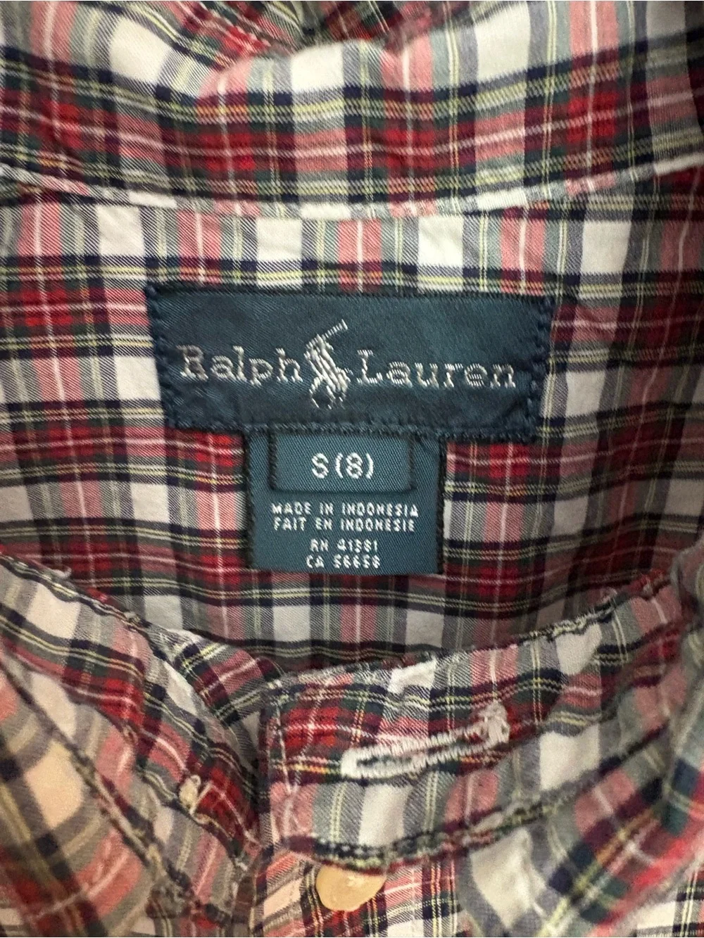 Ralph Lauren Boys S 8 Plaid Button Down Shirt Red White Dress VTG 100% cotton